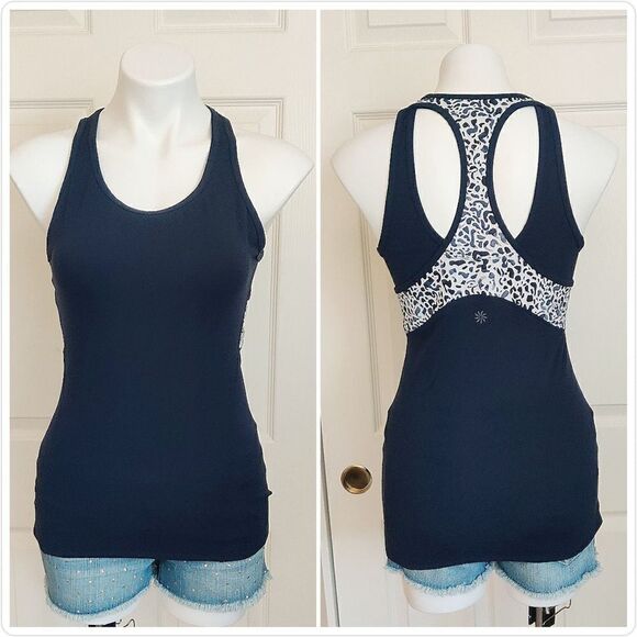Athleta Mix Inversion navy & white cheetah print athletic tank top XS - Picture 1 of 10